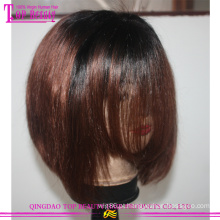 Bob curto bicolor venda quente cabelo virgem brasileiro #1b/33 rendas peruca dianteira